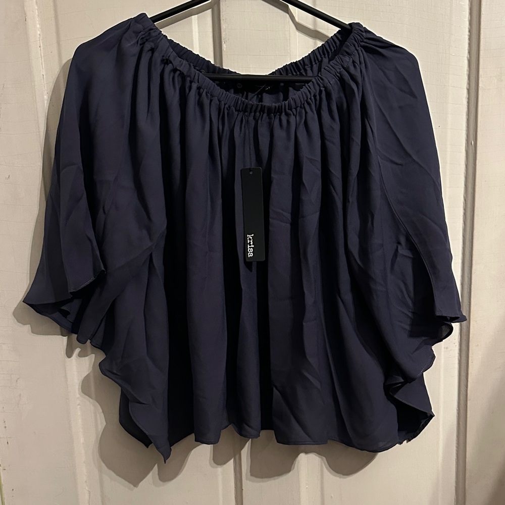 NWT Revolve Krisa Off-Shoulder Blue Purple Flowy Romantic Blouse XS - Picture 2 of 4
